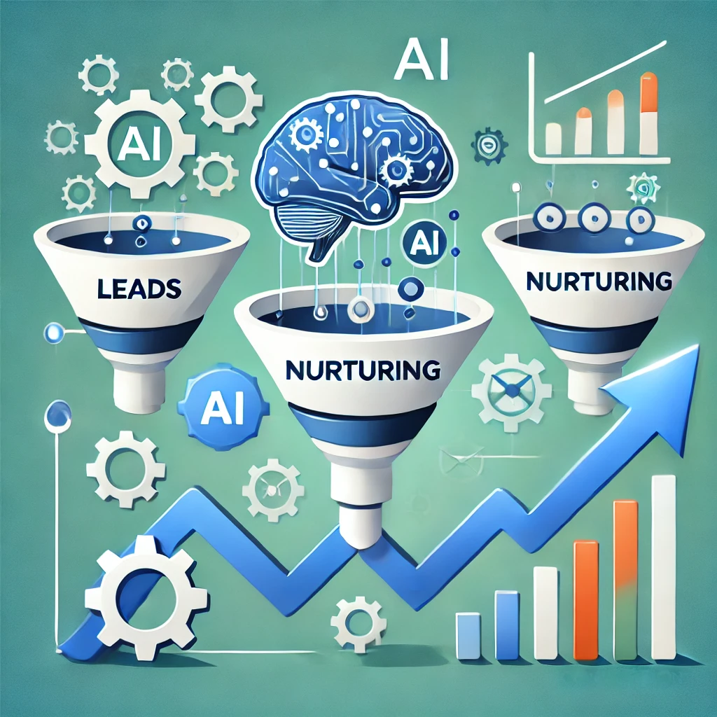  Ilustração da IA nutrindo leads, mostrando como ela mantém os leads engajados em cada etapa até a conversão.