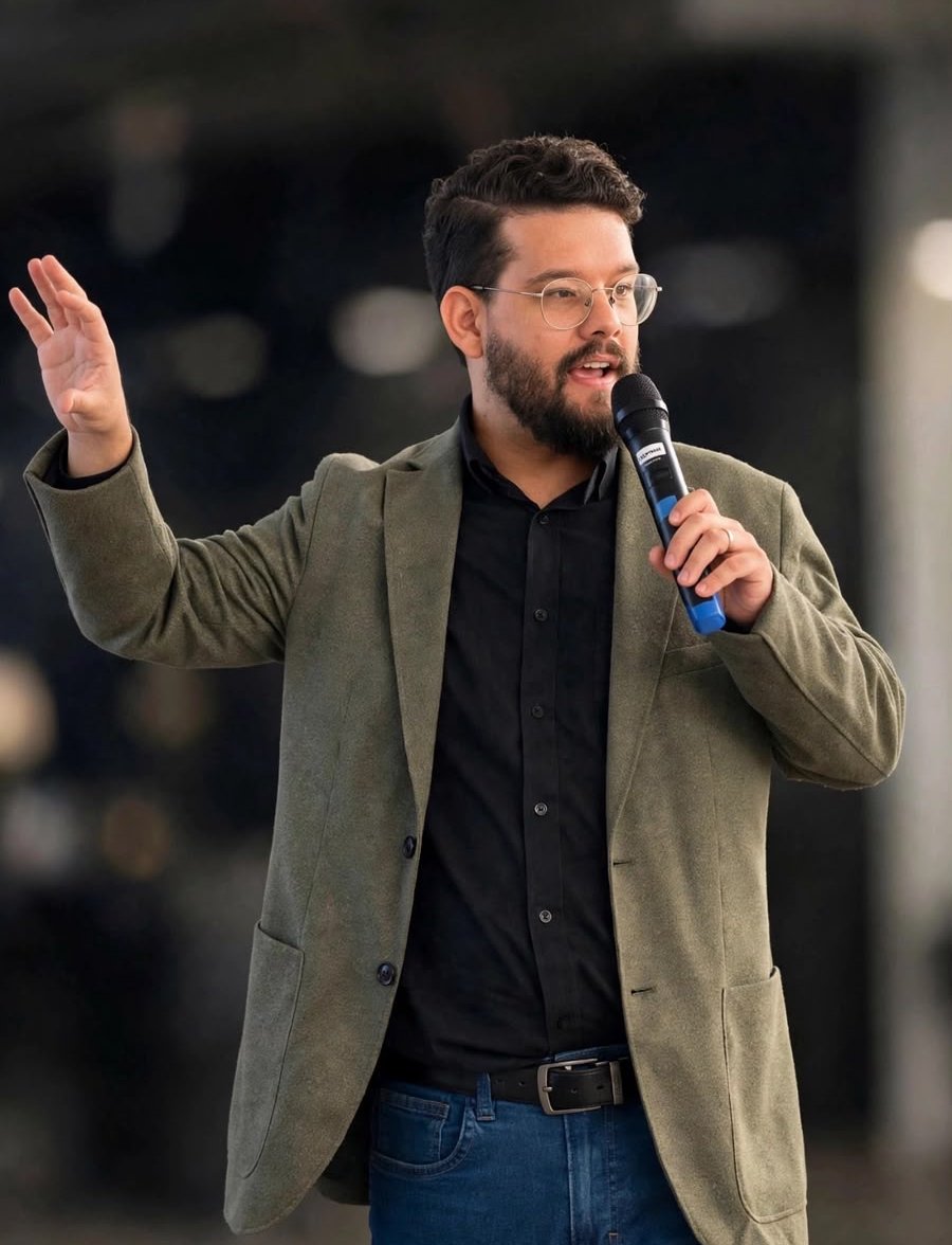 Alênio Honório, engenheiro químico e de segurança do trabalho, falando ao microfone